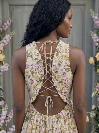 Garden Lace-Back Linen Maxi Dress