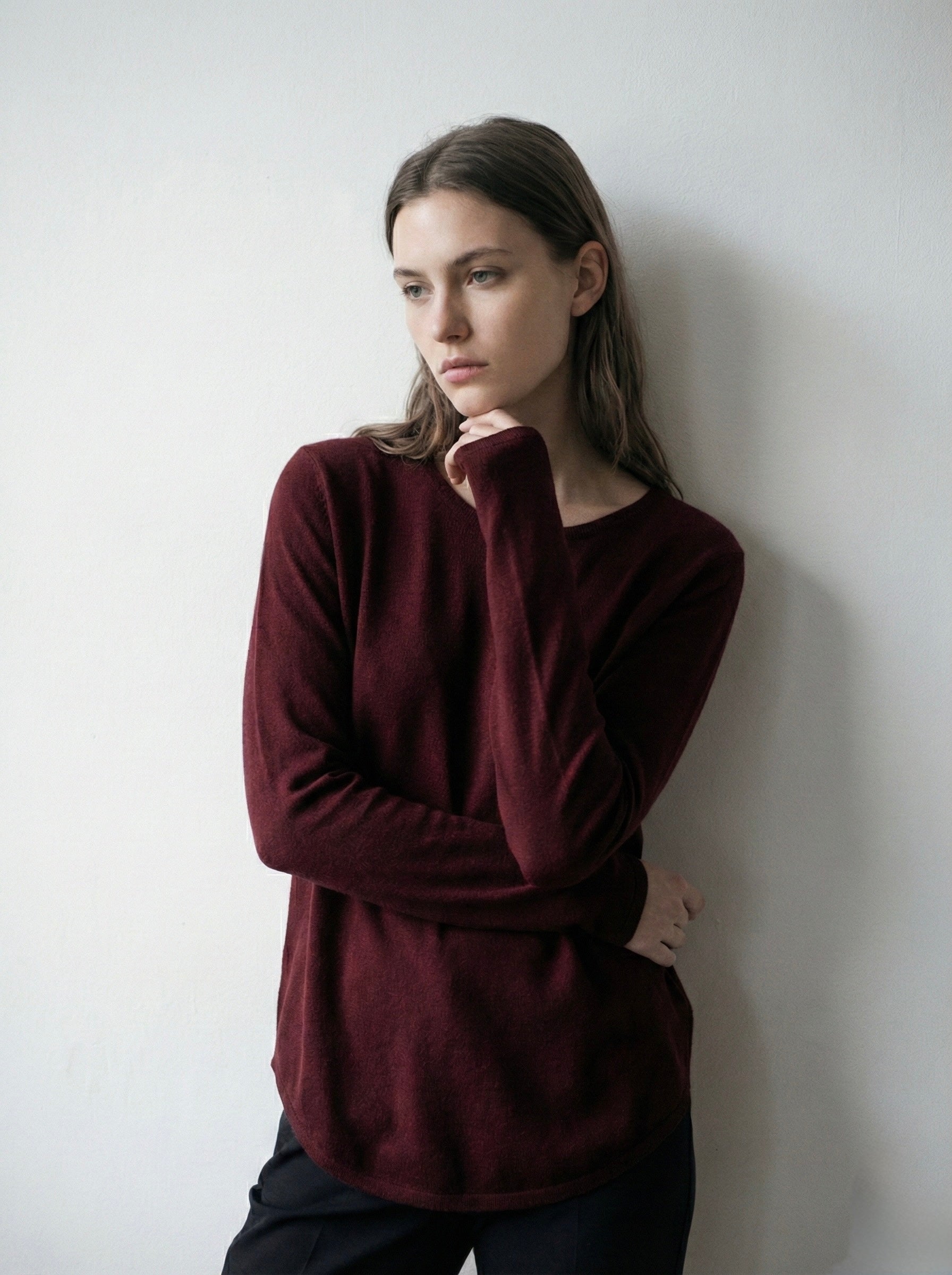 The Italian Soft Scoop Neck Sweater- Burgundy