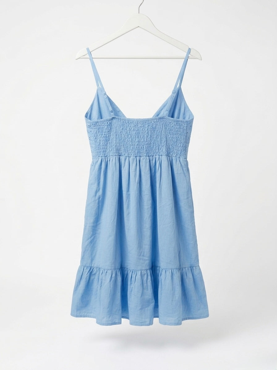 Sky Blue Eyelet Smocked Mini Dress
