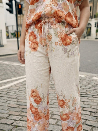 Floral Broderie Anglaise Trousers- Terracotta