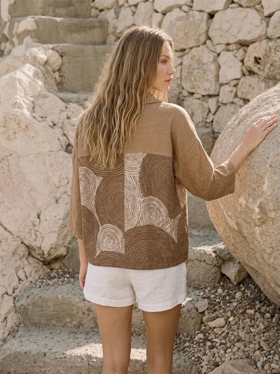 Swirl Italian Linen Shirt - Tan