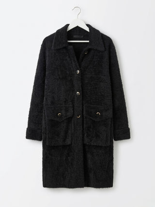 Plush Pocket Coat with Gold-Trim Buttons