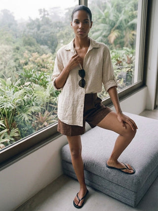Oversized Button Down Linen Shirt-Oatmeal