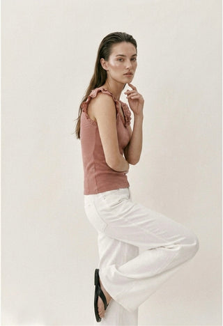 The Italian Eyelet Ruffle Tank- Muted Clay