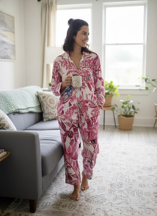 Pink Parrot Cotton Pajamas Set