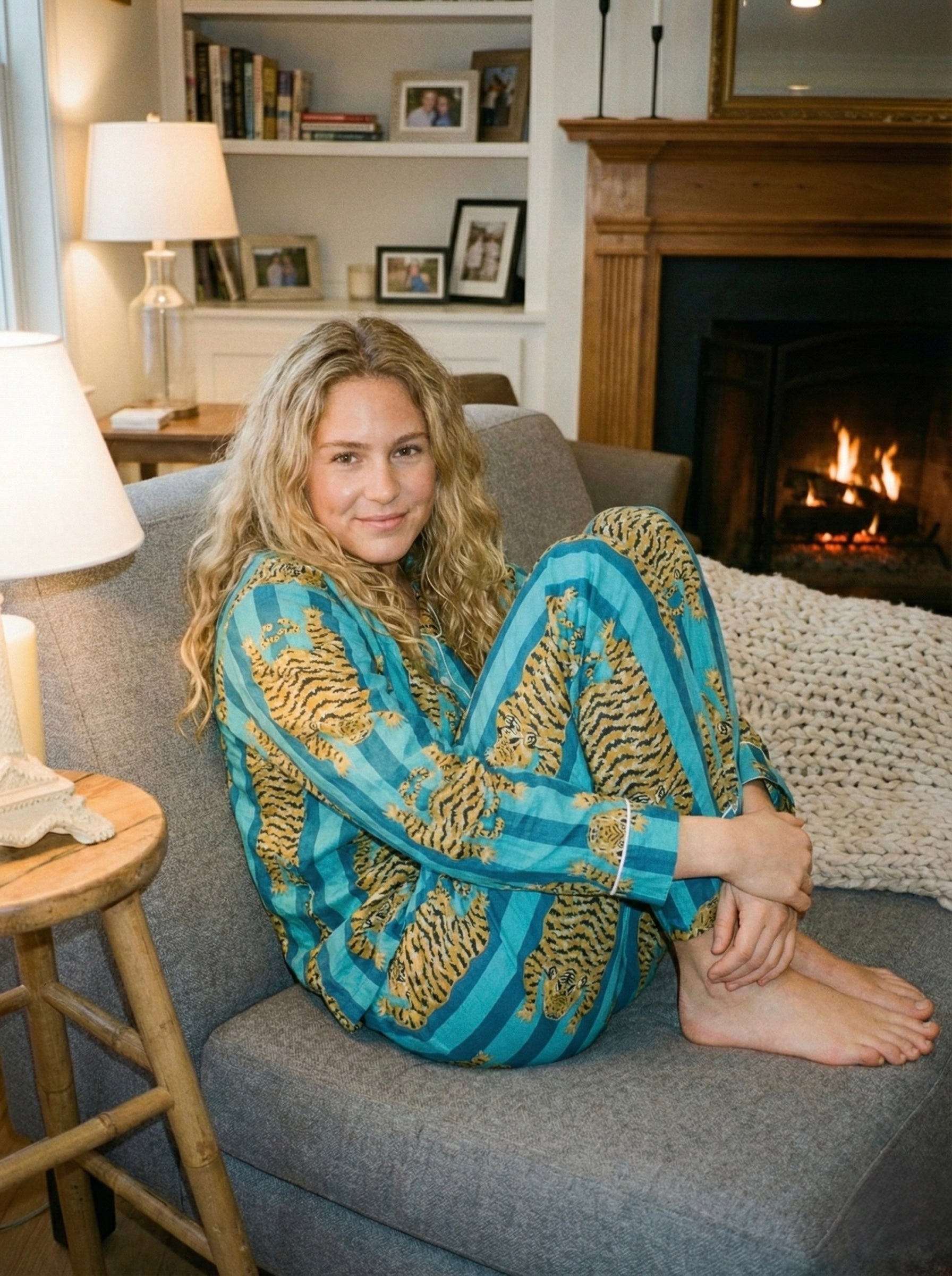 The "Bengal Blue" Tiger Stripe Cotton Pajama Set