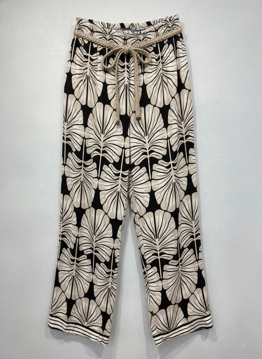 The Riviera Palm Wide-Leg Pant- Black