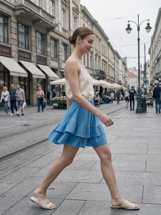 The Daydreamer Ruffled Skort- Blue
