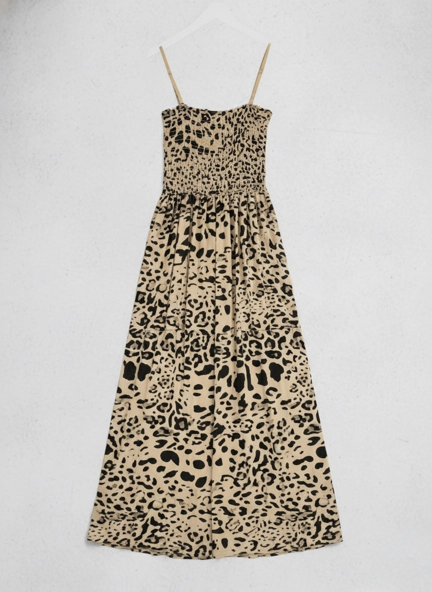 Capri Leopard Smocked Maxi Dress