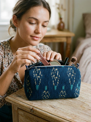 The Indigo Ikat Quilted Toiletry Bag