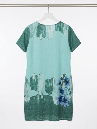 Isabella Italian Linen Art-Print Tunic- Aquamarine