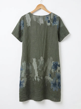 Isabella Italian Linen Art-Print Tunic- Sage Green