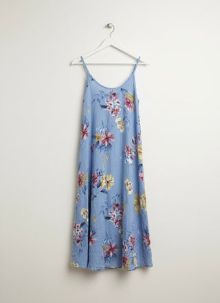 The Solstice Floral Linen Midi- Blue