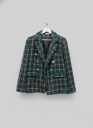 The "Milano" Textured Tweed Double-Breasted Blazer- Teal