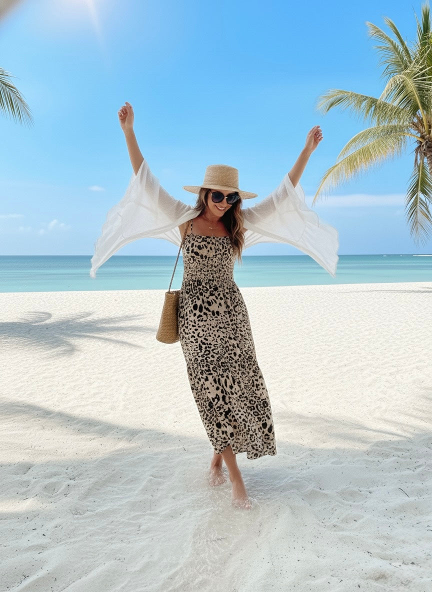 Capri Leopard Smocked Maxi Dress