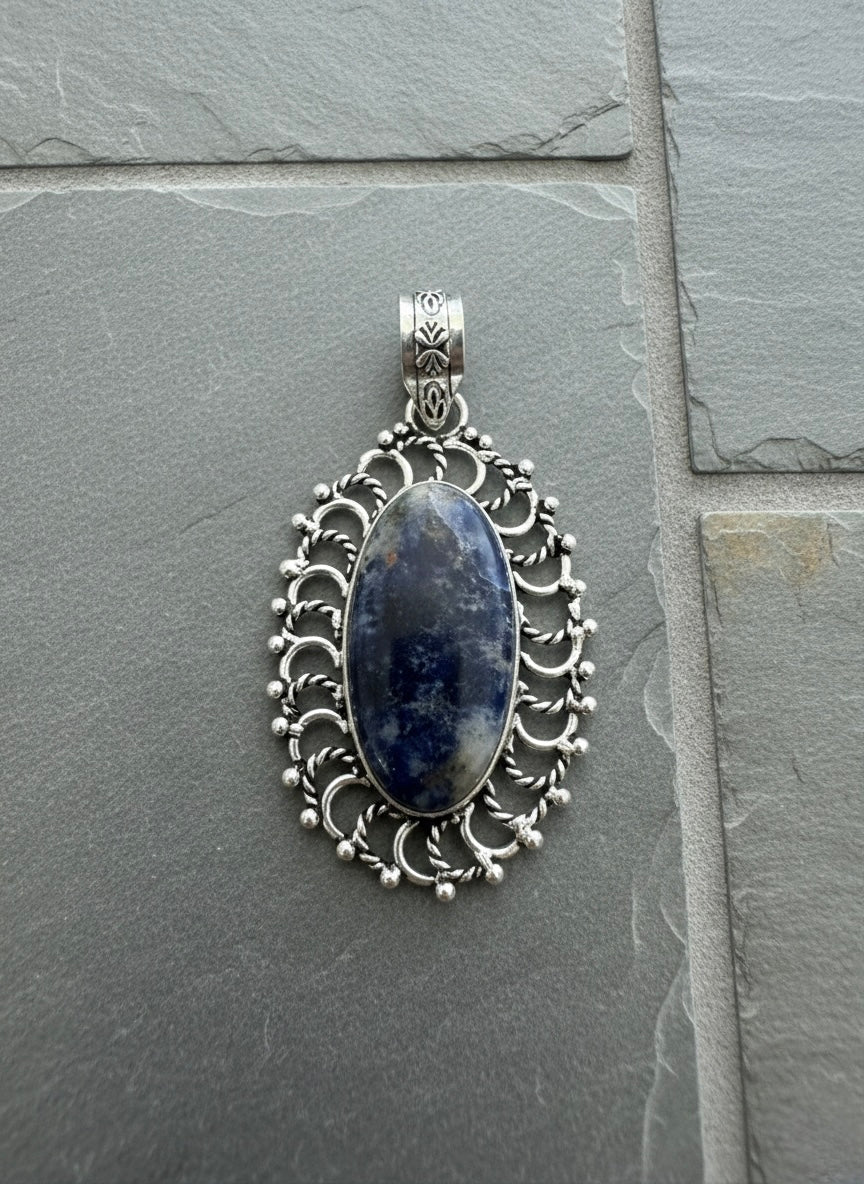 Midnight Galaxy Oval Sterling Silver Pendant- Blue