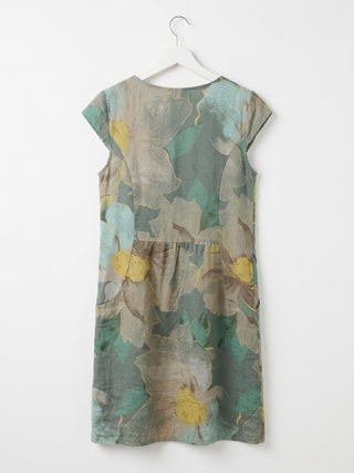 Floral Print Linen Blend Tunic Dress-Sage Green