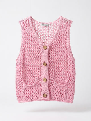 Candy Pink Crochet Knit Vest
