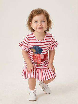Bella the Dachshund Striped Ruffle Dress for Kids