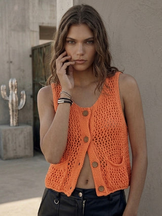 Apricot Crochet Knit Vest