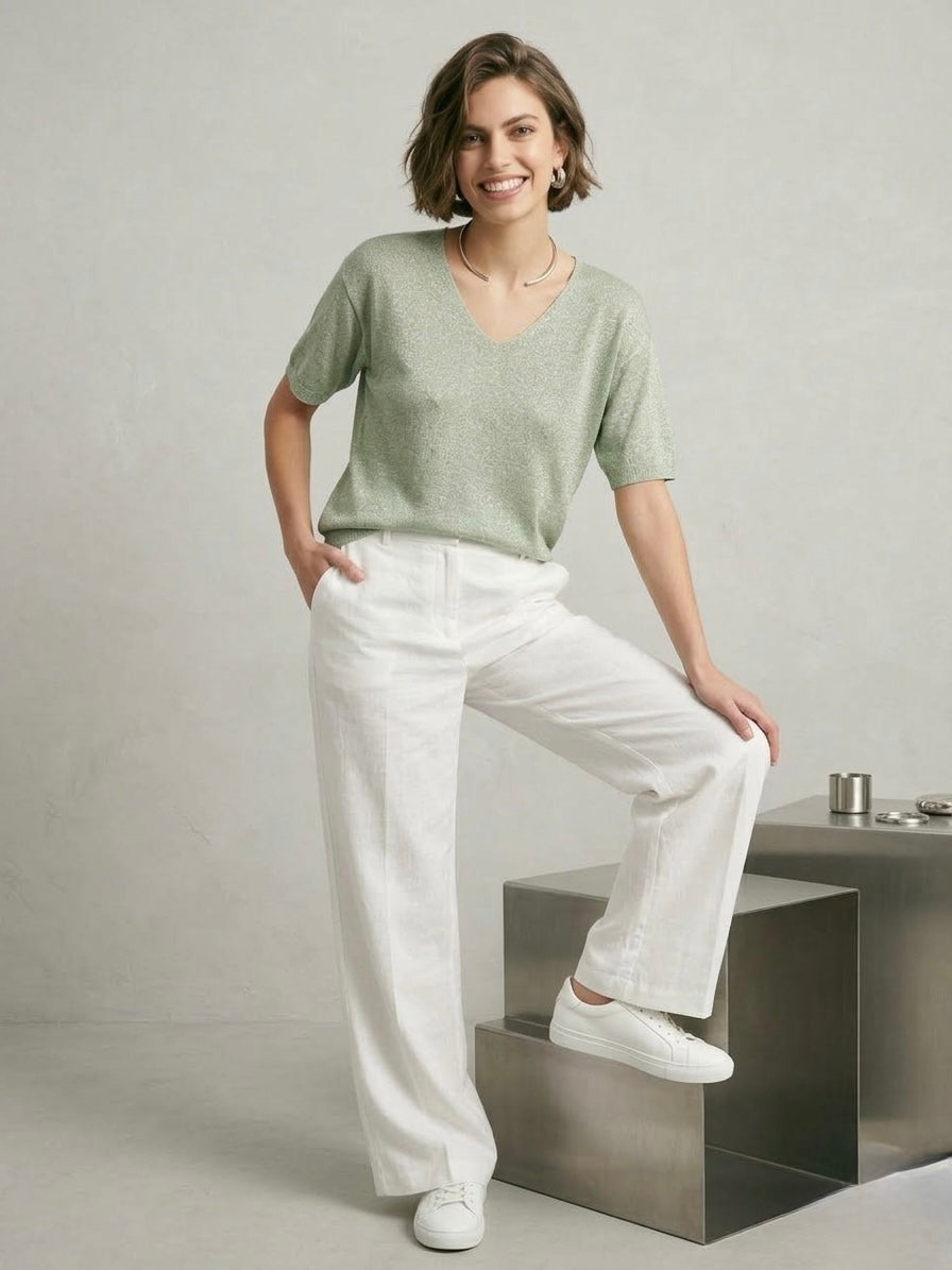 Sage Shimmer V-Neck Knit