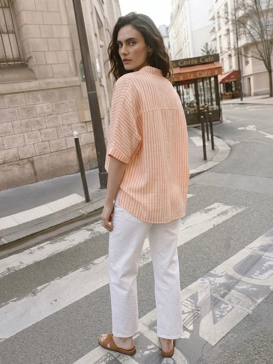 THE STRIPED RESORT SHIRT- APRICOT