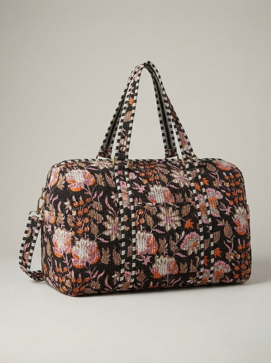 The Midnight Botanical Quilted Duffle