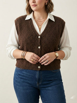 Cloud-Soft Alpaca Blend Button-Front Vest- Chocolate Brown