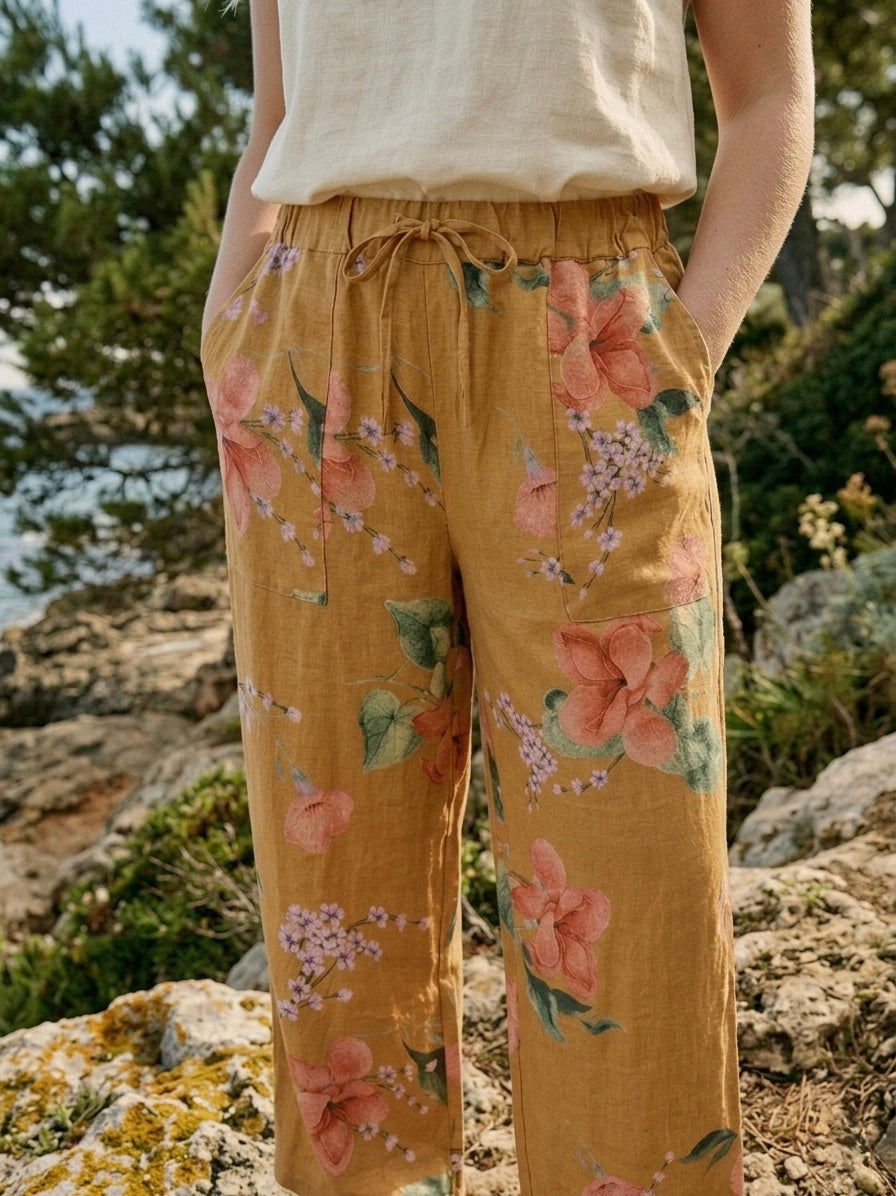 The Islandia Wide-Leg Linen Pant- Tan