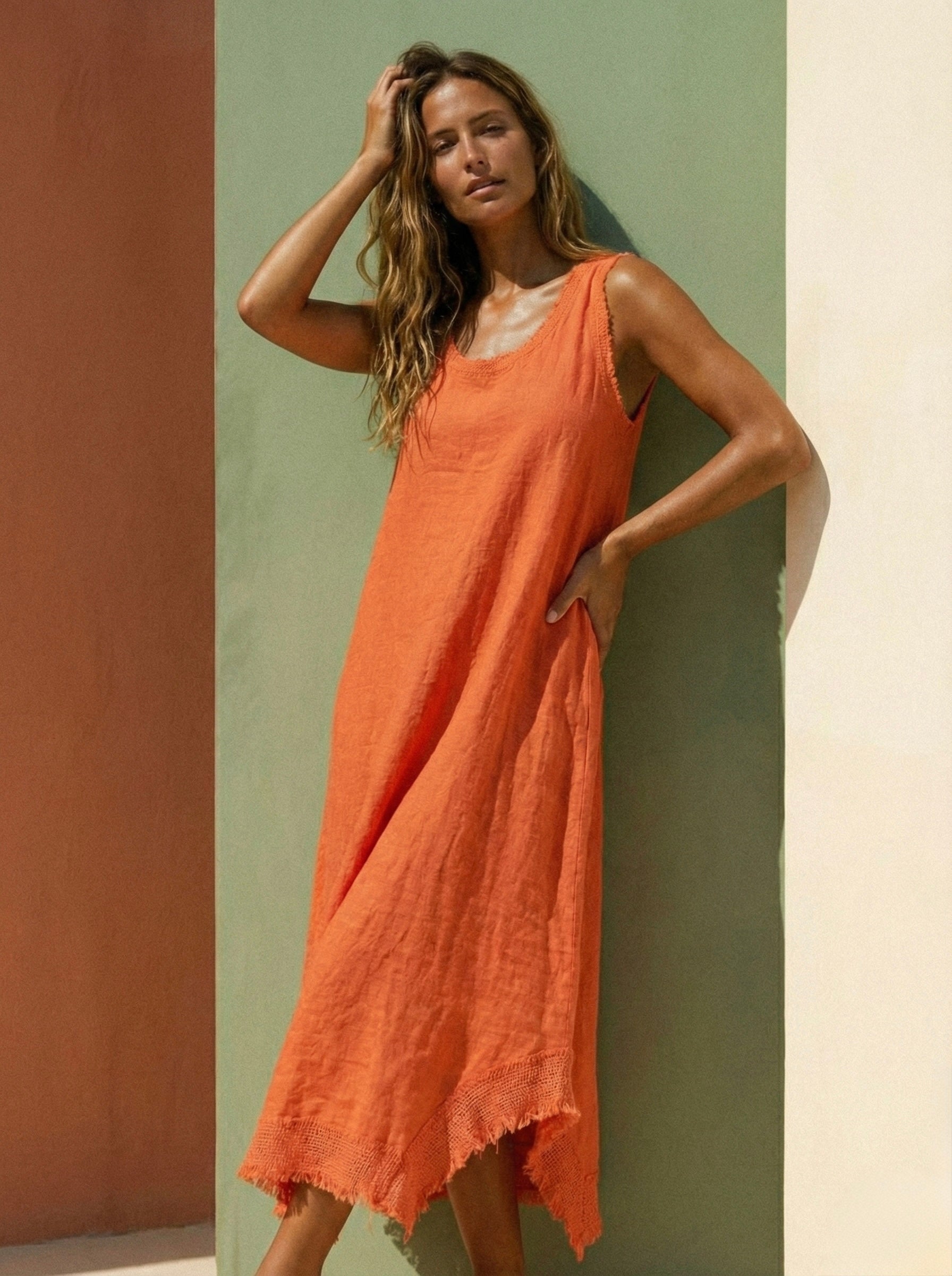 Sunset Coral Linen Tunic Dress