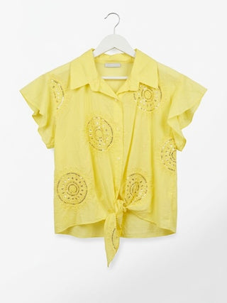 Sun-Drenched Eyelet Tie-Front Blouse