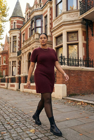 The Merlot Scallop-Trim Knit Dress