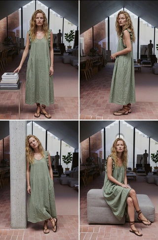 The Aria Ruffle Back-Tie Midi- Sage Green