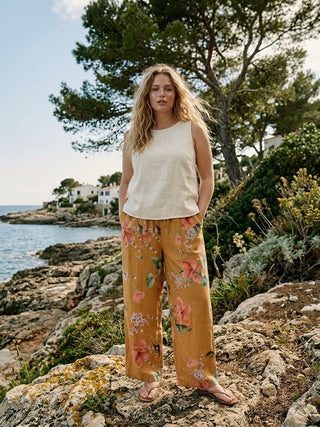 The Islandia Wide-Leg Linen Pant- Tan