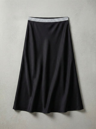 The Cognac Shimmer Waist Midi Skirt- Black