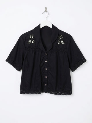 Midnight Eyelet Floral White Embroidery Top