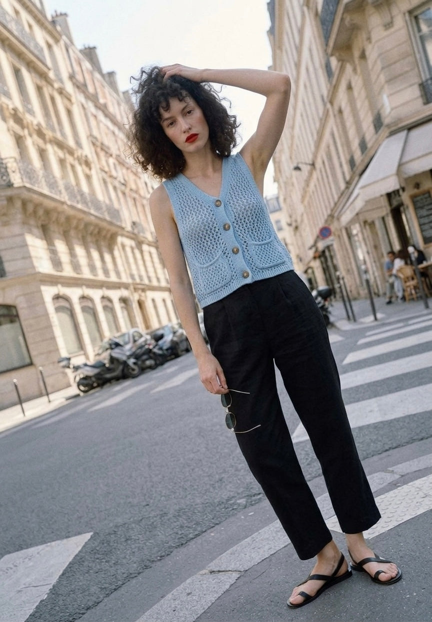 Sky Blue Crochet Knit Vest