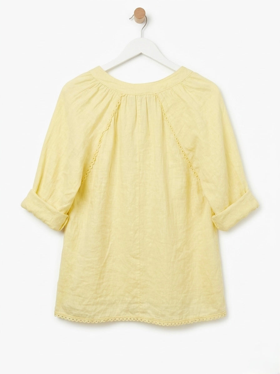 The Italian Linen Raglan Blouse- Custard