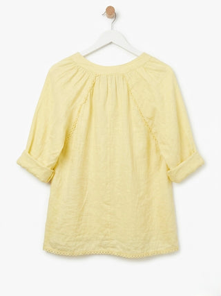 The Italian Linen Raglan Blouse- Custard