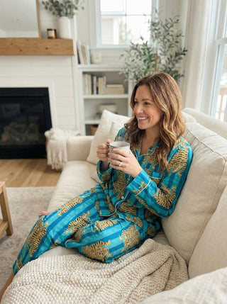 The "Bengal Blue" Tiger Stripe Cotton Pajama Set