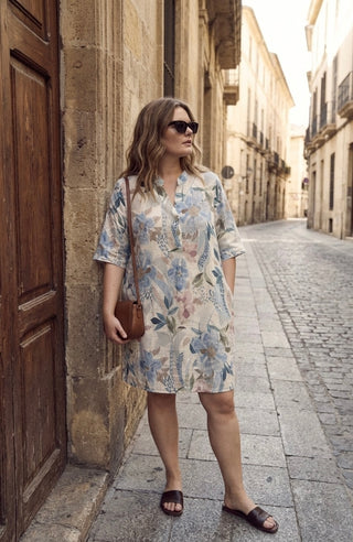 PRINTED LINEN TUNIC DRESS