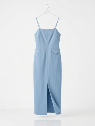 The Pinstripe Midi Column Dress- Chambray Blue