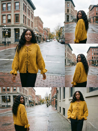 The Coquette Tie-Front Cardigan-  Mustard Yellow