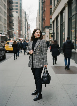 The "Milano" Textured Tweed Double-Breasted Blazer- Black