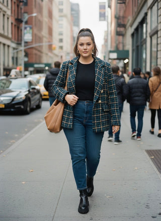 The "Milano" Textured Tweed Double-Breasted Blazer- Teal