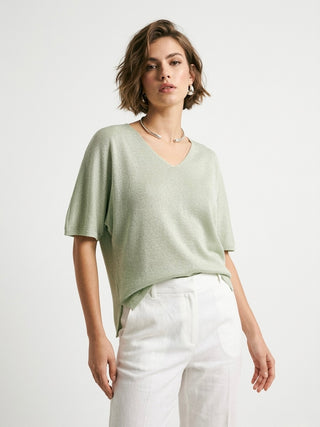 Sage Shimmer V-Neck Knit