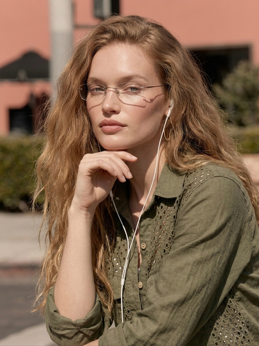 A E L I A OVERSIZED LINEN SHIRT WITH EYELET PANELS- MOSS GREEN