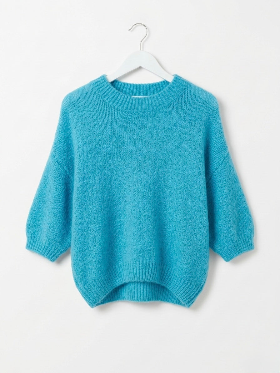 Electric Blue Alpaca Blend Fuzzy Knit Sweater