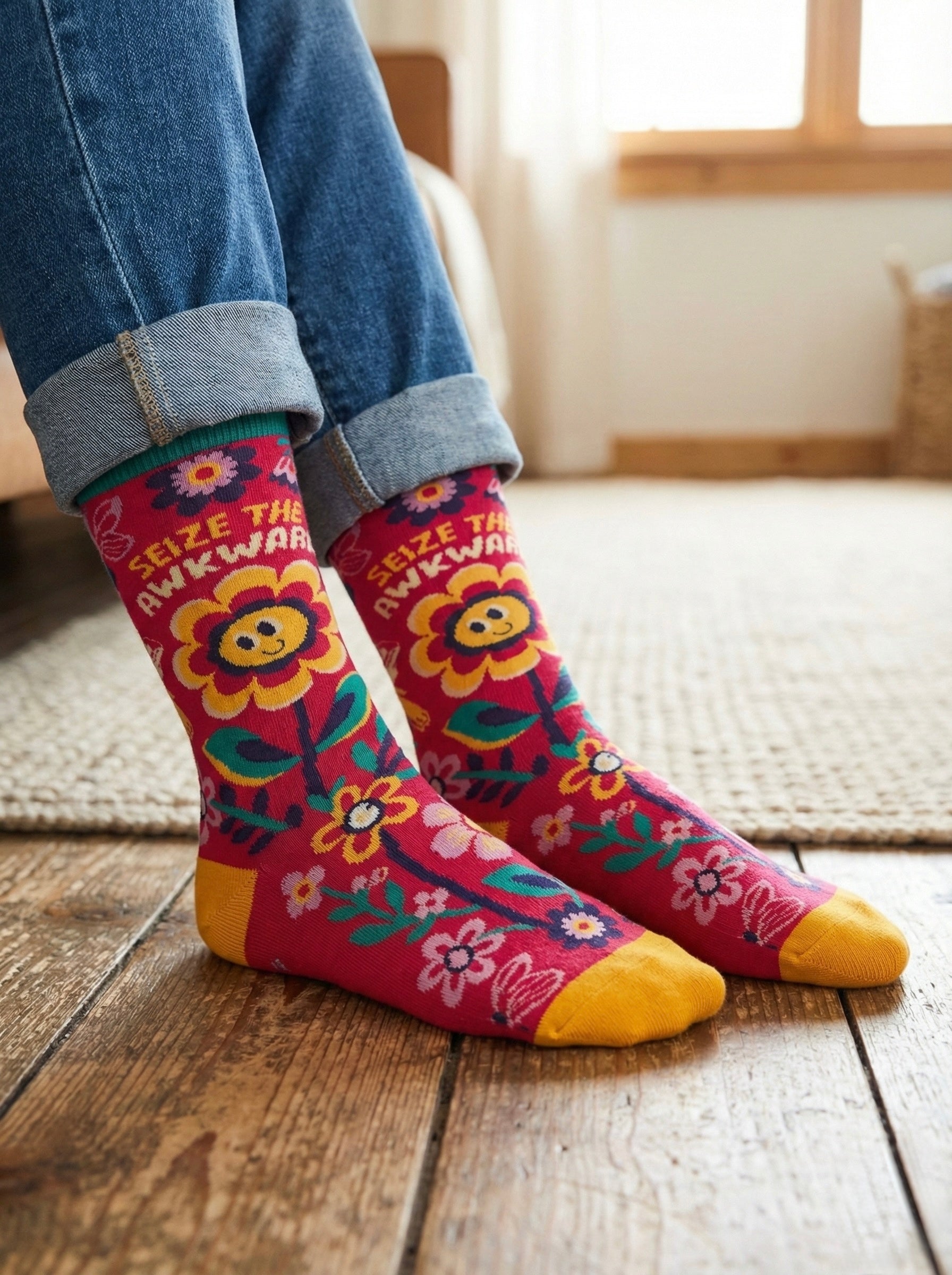 Seize the Awkward Floral Crew Socks by Uptown Sox