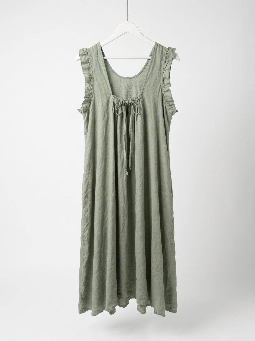The Aria Ruffle Back-Tie Midi- Sage Green